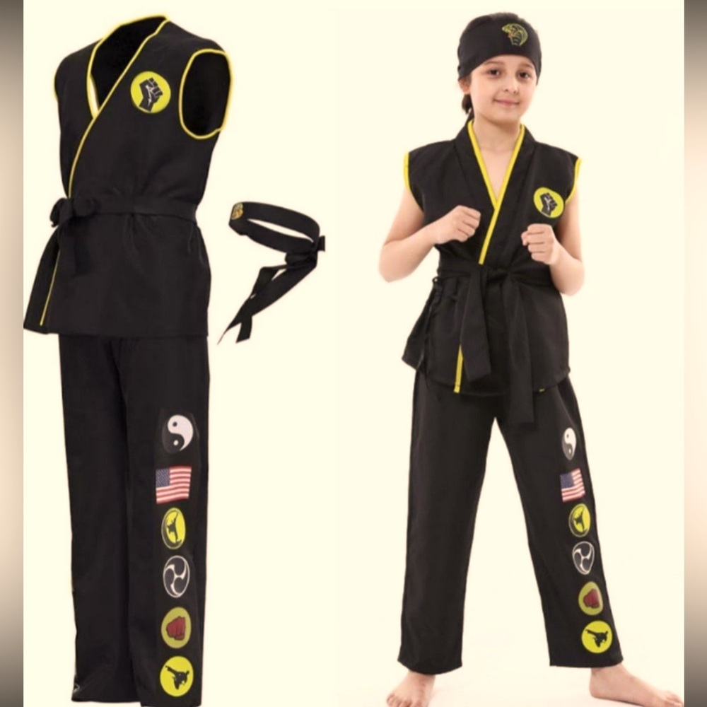 Karate Gi Costume for Kids Cobra CosplayOutfit Pretend Play Uniform Black LRG NW